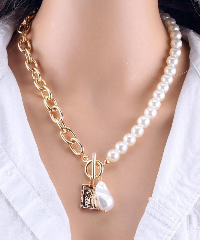 Women Chain Fashion For Necklace Pearl Metal Gold Baroque