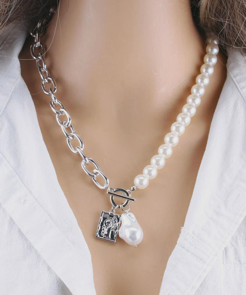 Women Chain Fashion For Necklace Pearl Metal Gold Baroque