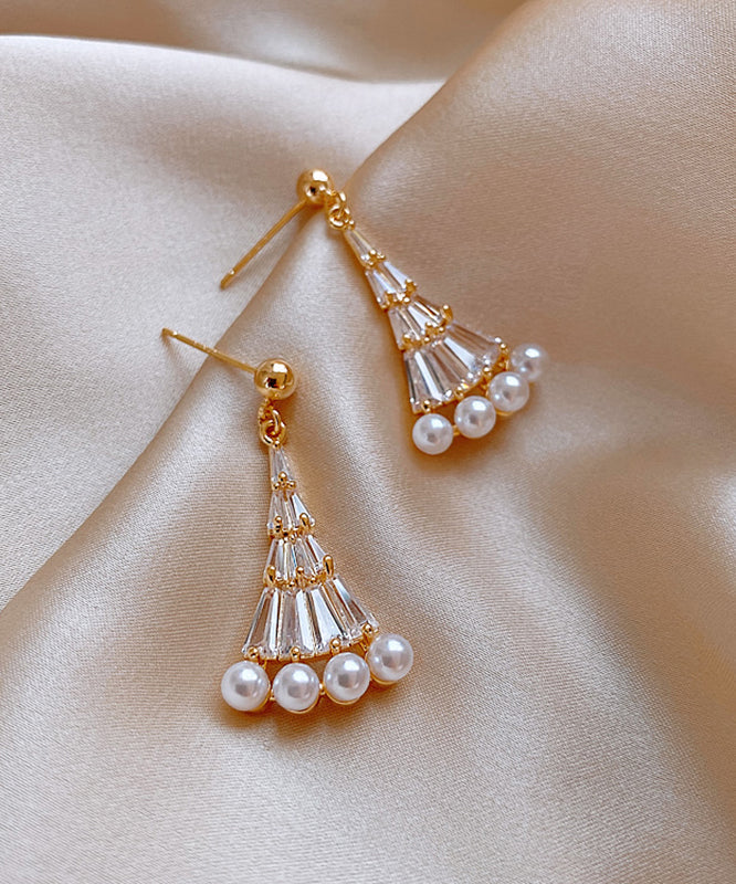 Fashion Pearl Earrings Gold Drop Fan-Shaped Alloy Copper