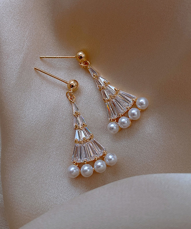 Fashion Pearl Earrings Gold Drop Fan-Shaped Alloy Copper