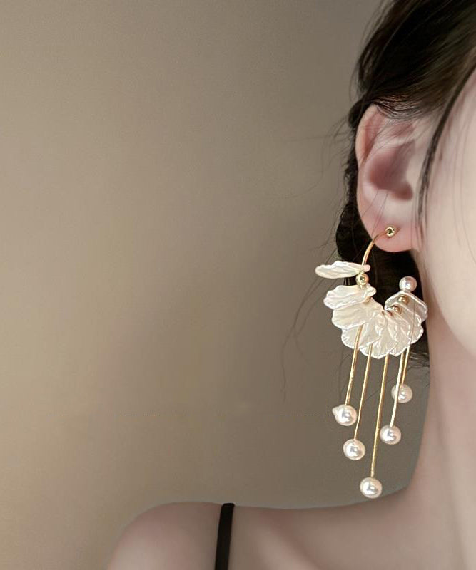 Drop Gold Copper Alloy Fashion Tassel Earrings Pearl Petals