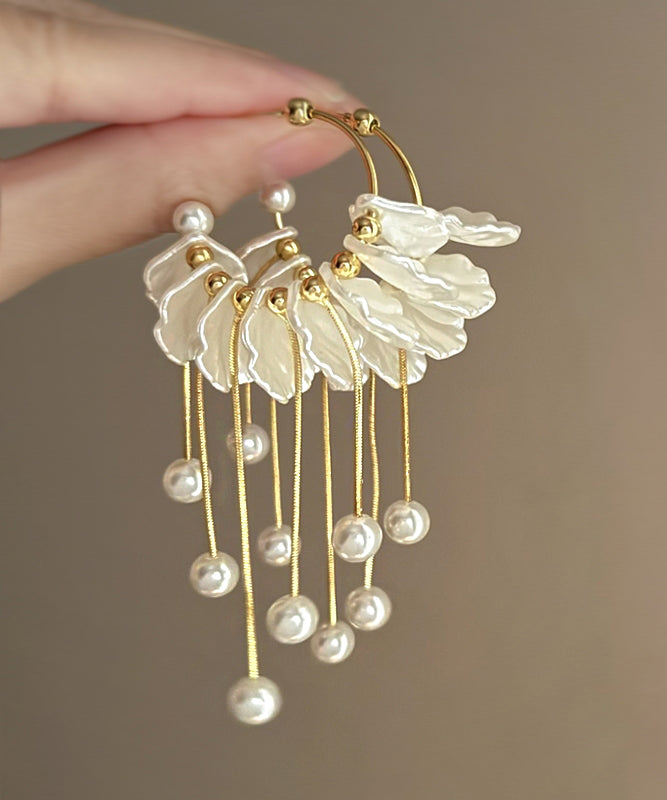 Drop Gold Copper Alloy Fashion Tassel Earrings Pearl Petals