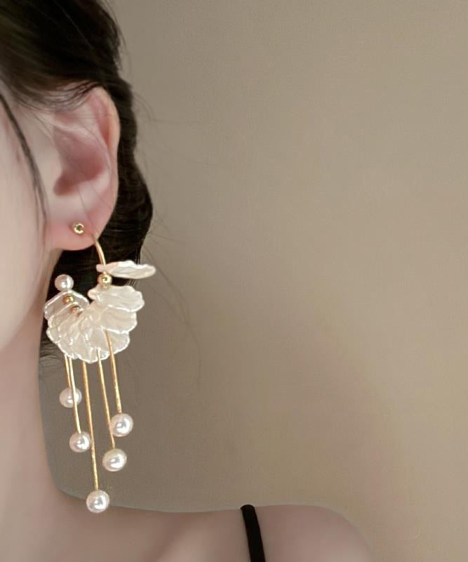 Drop Gold Copper Alloy Fashion Tassel Earrings Pearl Petals