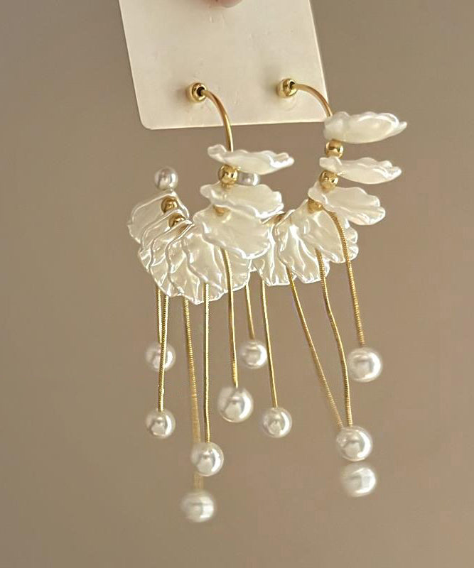 Drop Gold Copper Alloy Fashion Tassel Earrings Pearl Petals