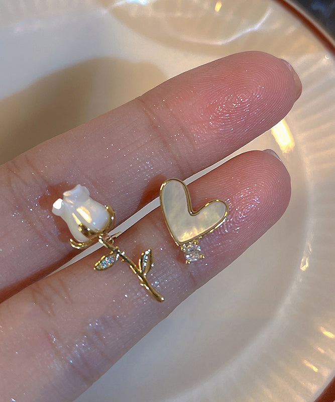 Gold Asymmetrical Rose And Overgild Copper Fashion Floral Stud