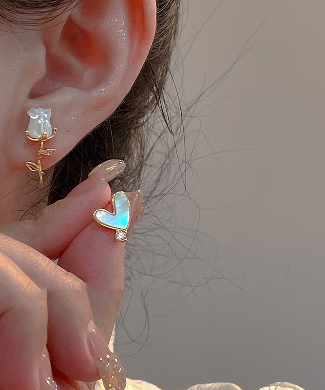 Gold Asymmetrical Rose And Overgild Copper Fashion Floral Stud