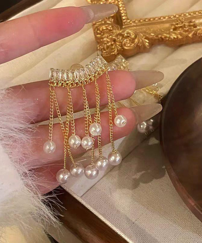 Pearl Gold Drop Copper Earrings Fashion Overgild Tassel