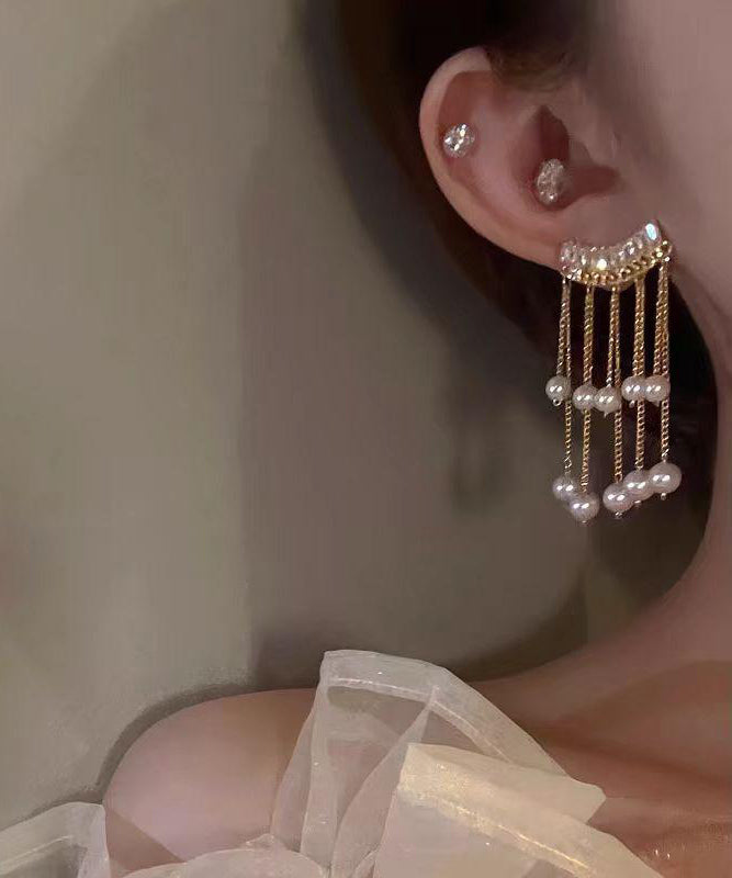 Pearl Gold Drop Copper Earrings Fashion Overgild Tassel