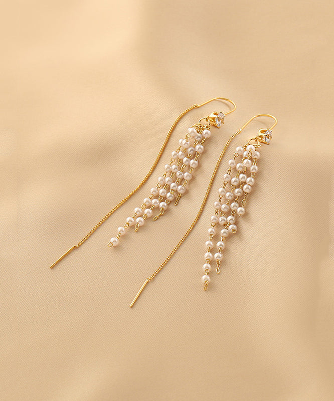 Fashion Gold Sterling Silver Alloy Pearl Tassel Drop Earrings QZ011