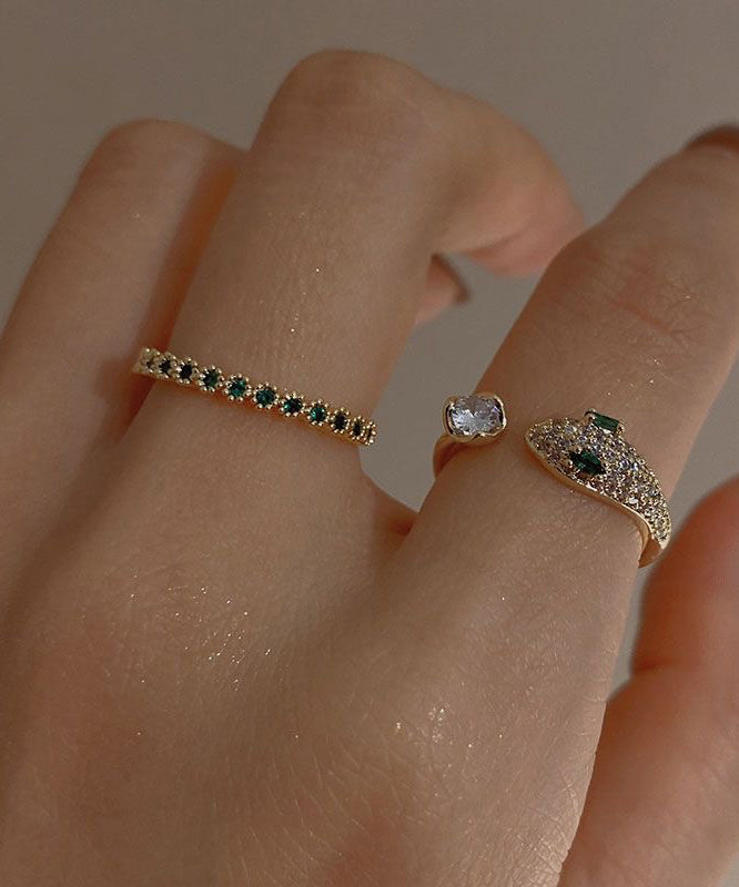 Silver Zircon Gem Fashion Sterling Two-Piece Set Stone Open Rings Overgild Gold