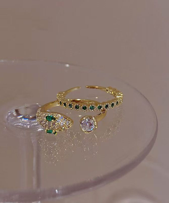 Fashion Gem Silver Stone Rings Sterling Zircon Overgild Gold Open