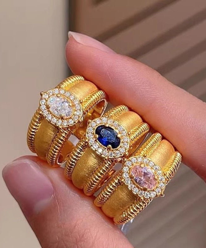 Fashion Rings Silver Open Zircon Gold Overgild Sterling