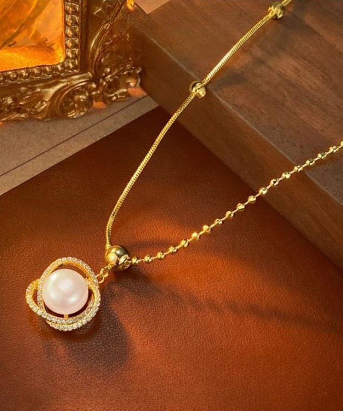 Silver Sterling Fashion Zircon Pearl Overgild Gold Pendant