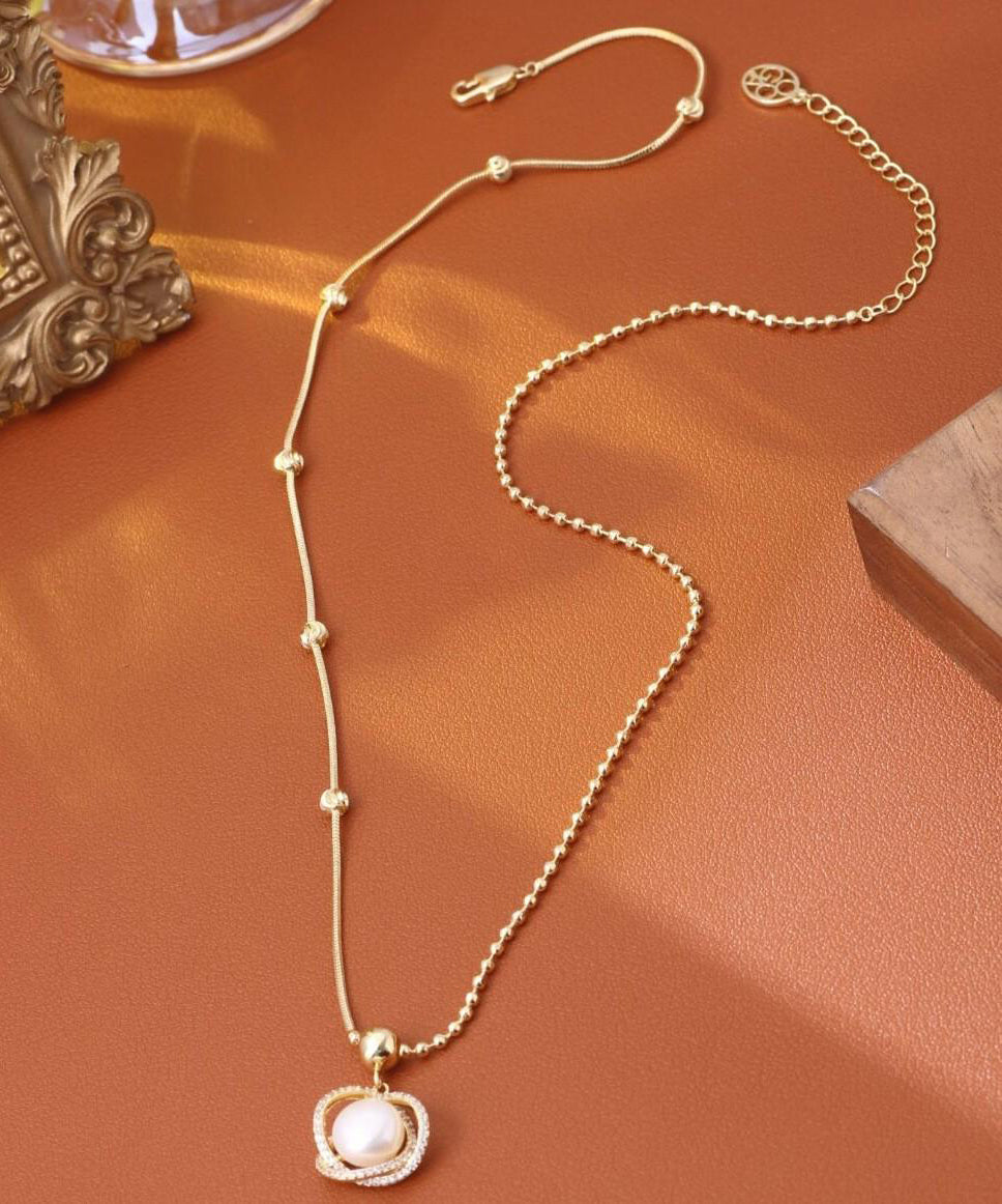 Silver Sterling Fashion Zircon Pearl Overgild Gold Pendant