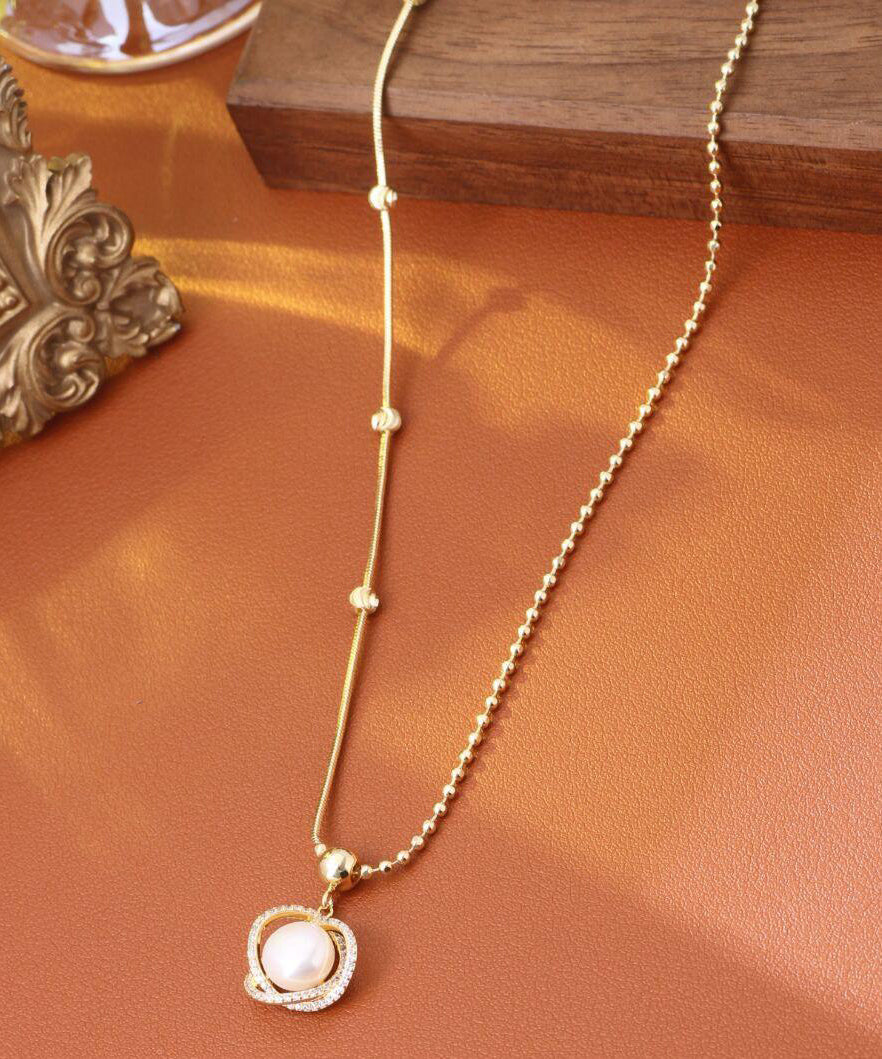 Silver Sterling Fashion Zircon Pearl Overgild Gold Pendant