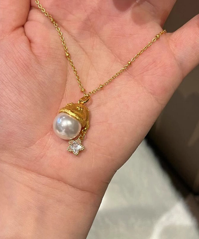 Sterling Silver Gold Zircon Fashion Santa's Star Overgild Pearl