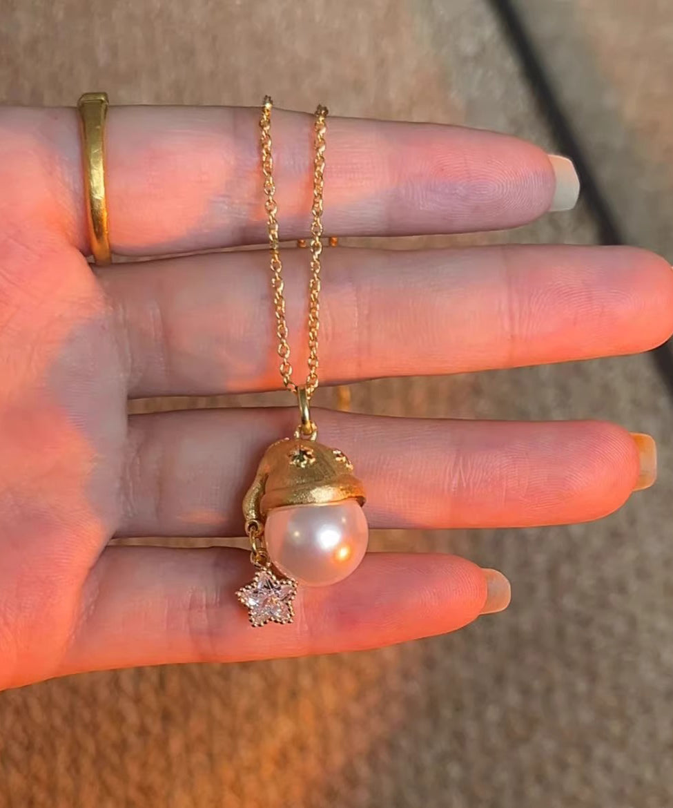 Sterling Silver Gold Zircon Fashion Santa's Star Overgild Pearl