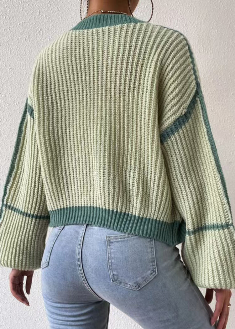 Fashion Green Striped Knit Short Cardigan Fall QY013