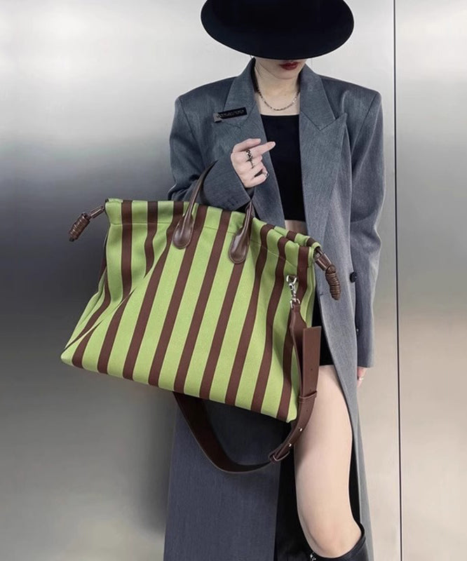 Fashion Green Striped Large Bags Leather Faux Shoulder Capacity