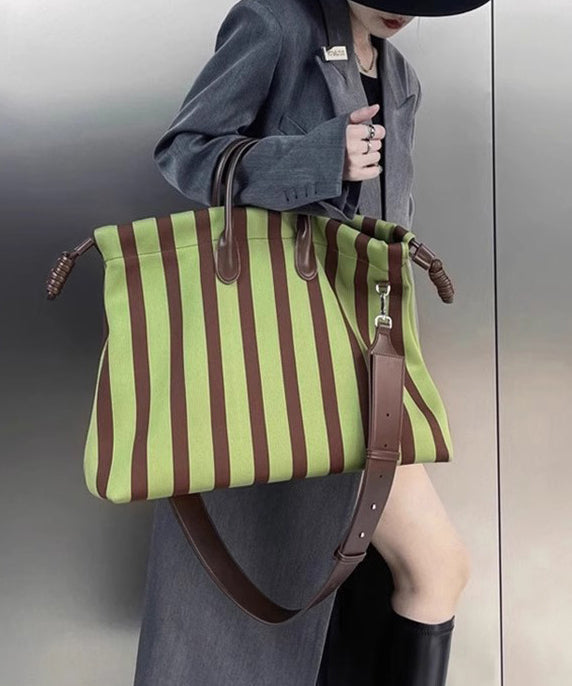 Fashion Green Striped Large Bags Leather Faux Shoulder Capacity
