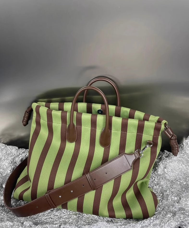 Fashion Green Striped Large Bags Leather Faux Shoulder Capacity