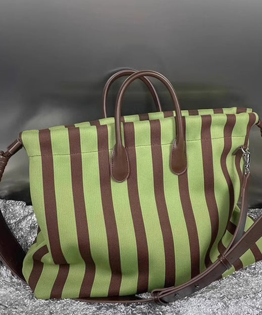 Fashion Green Striped Large Bags Leather Faux Shoulder Capacity
