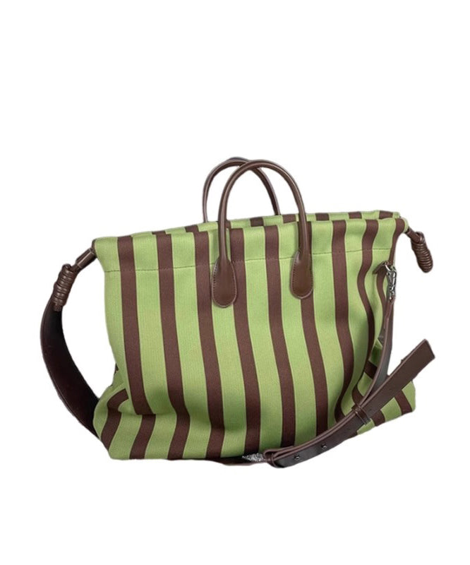 Fashion Green Striped Large Bags Leather Faux Shoulder Capacity