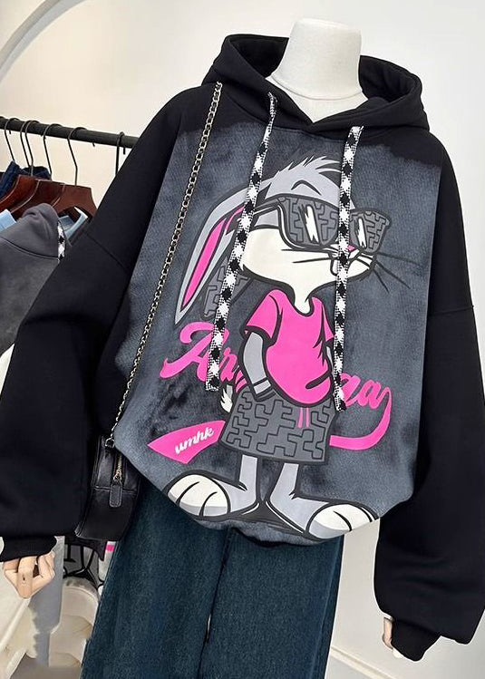 Fashion Grey Hooded Cartoon Print Cotton Sweatshirts Spring YF010