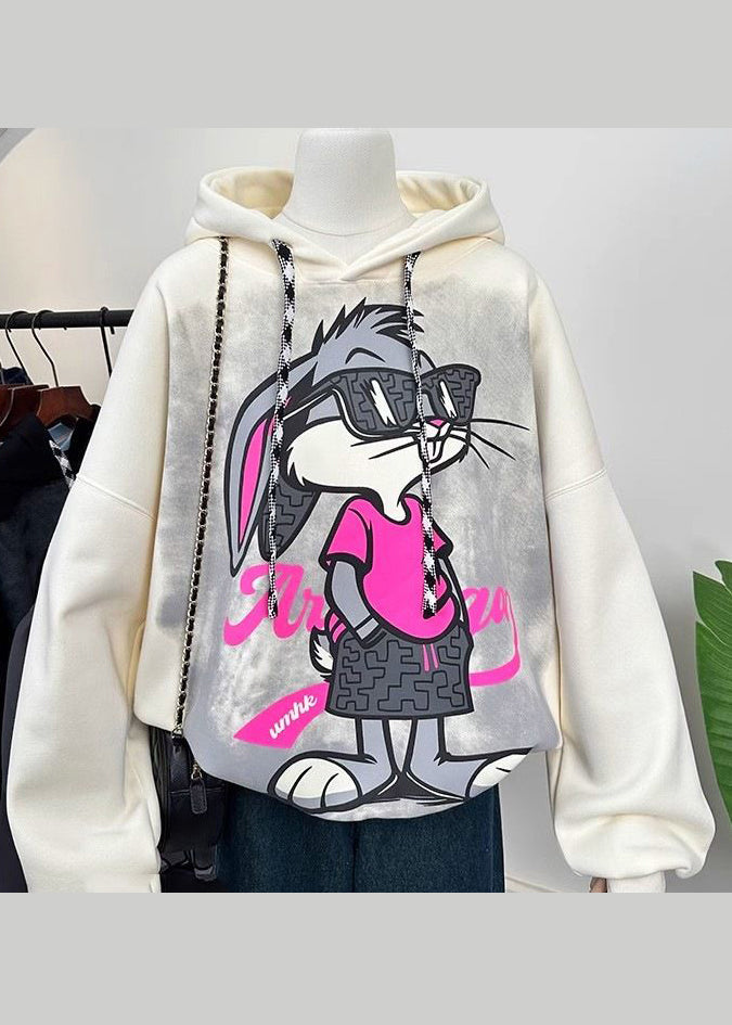 Fashion Grey Hooded Cartoon Print Cotton Sweatshirts Spring YF010