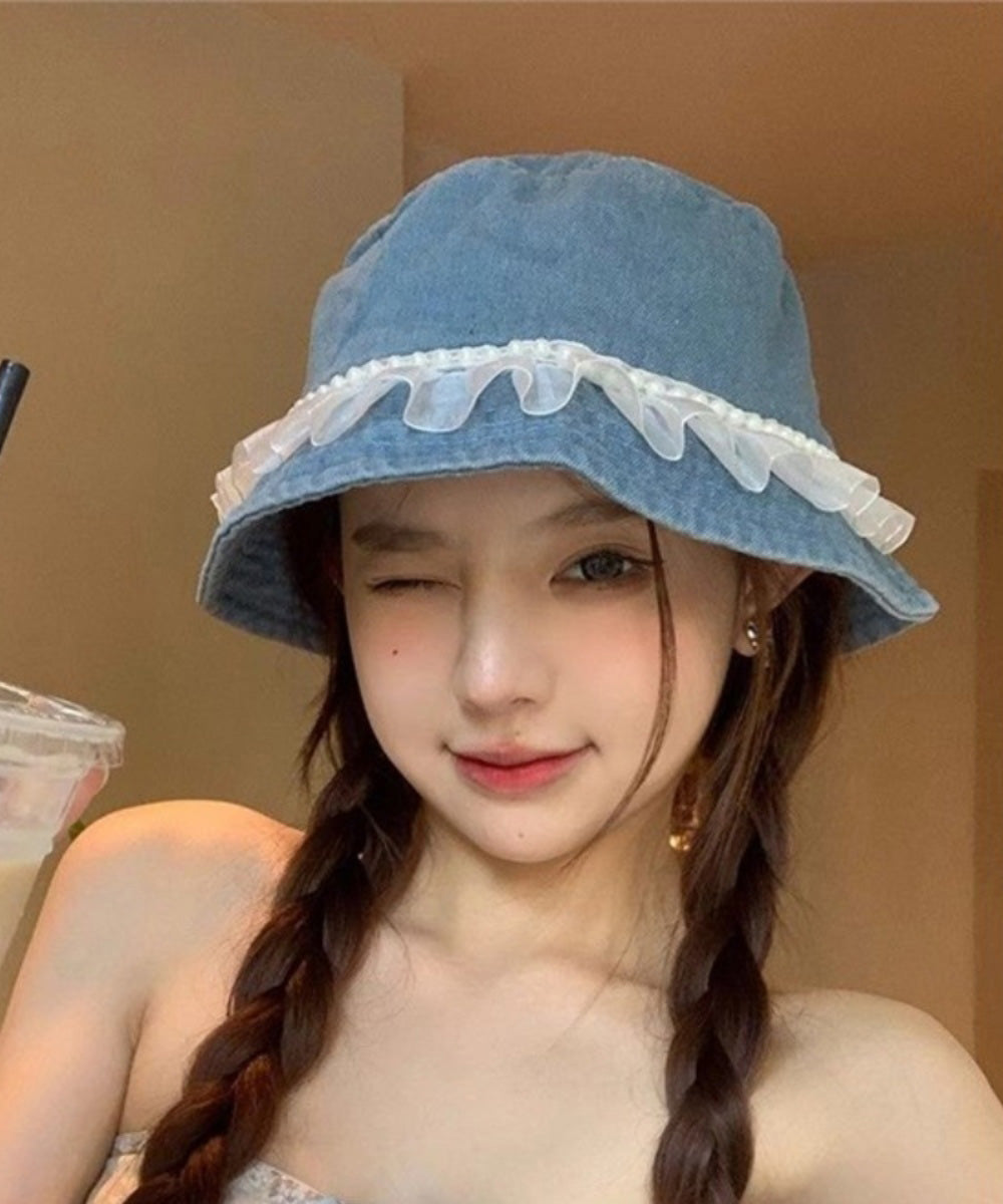 Lace Fisherman Nail Bead Denim Fashion Hat Versatile