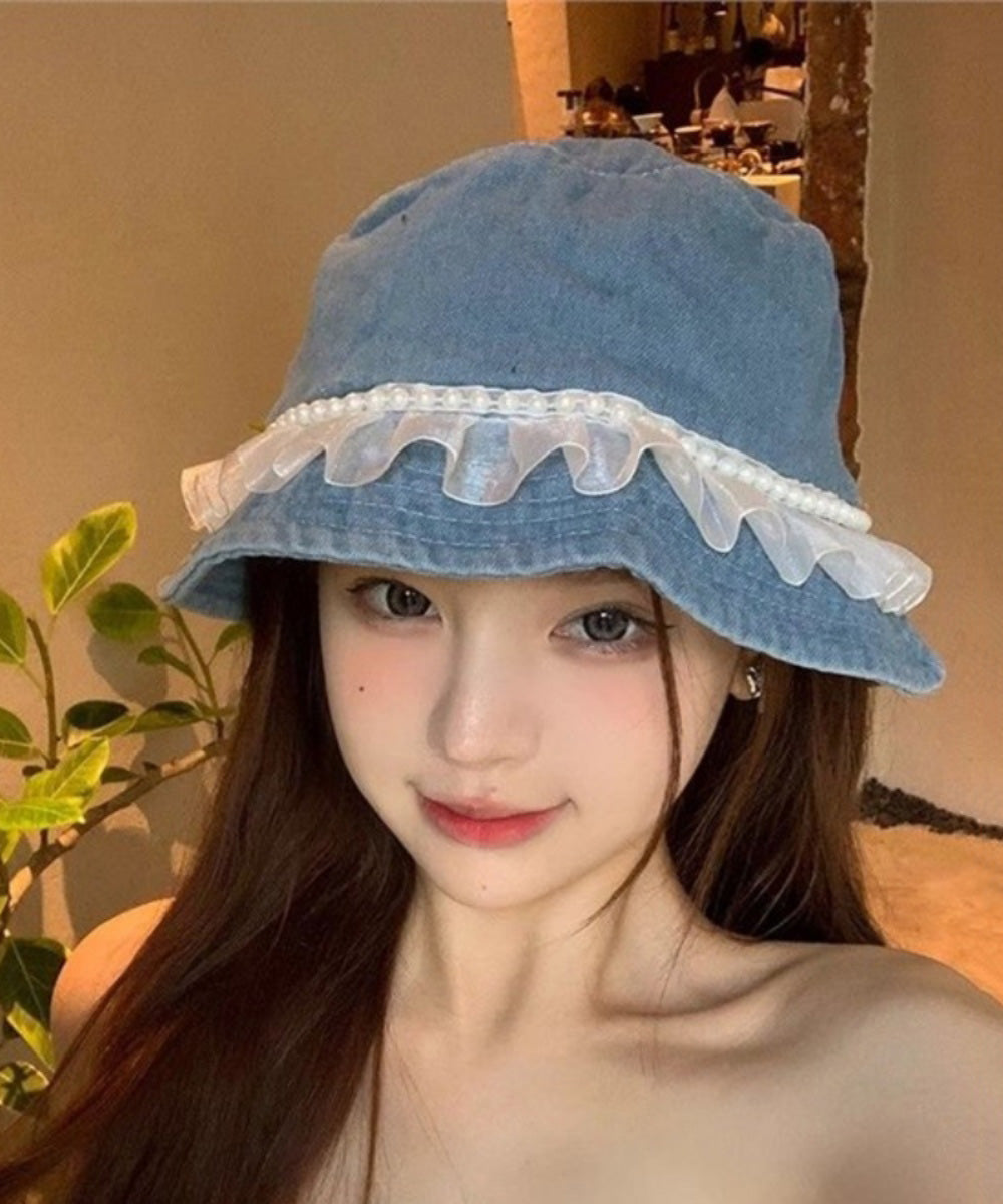 Denim Lace Bead Hat Fisherman Fashion Versatile Nail