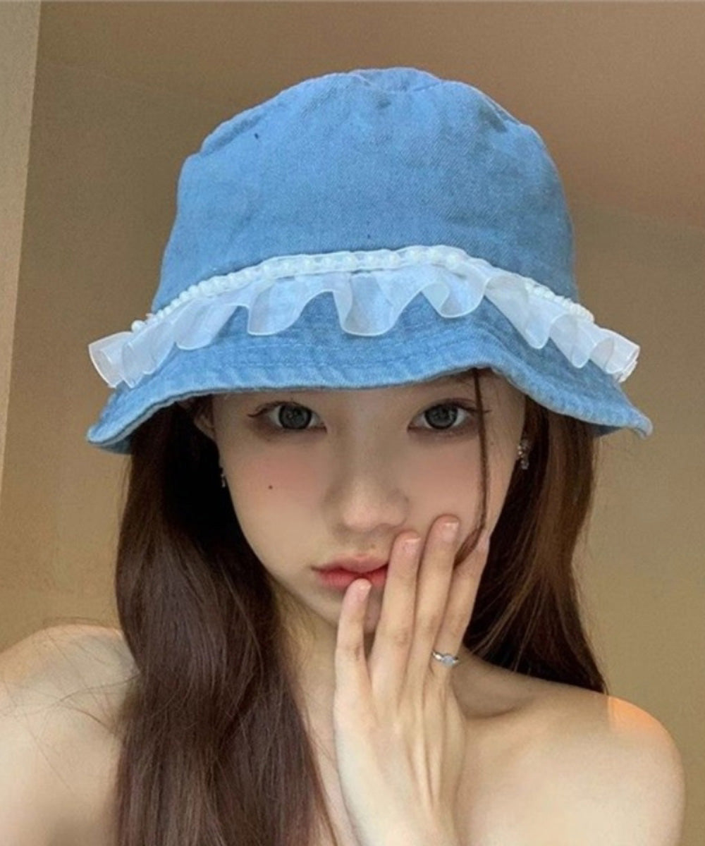 Denim Lace Bead Hat Fisherman Fashion Versatile Nail