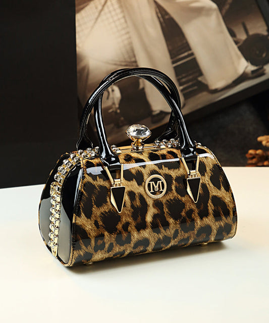 Leather Bag Zircon Leopard Tote Calf Fashion