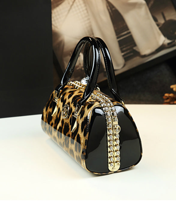 Leather Bag Zircon Leopard Tote Calf Fashion
