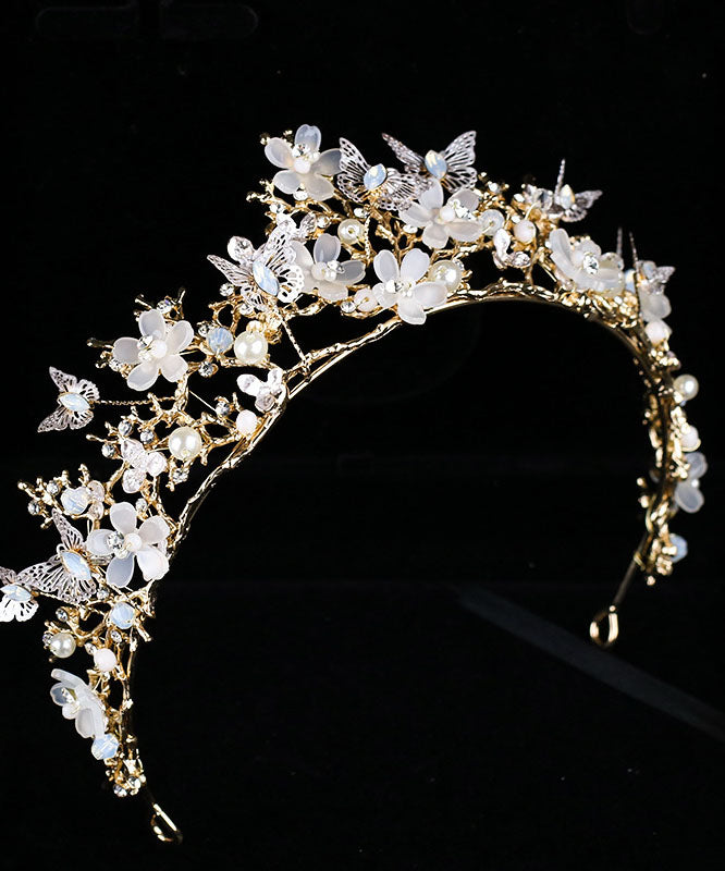 Couronne florale papillon en cristal de zircon doré clair à la mode pour fille IU035