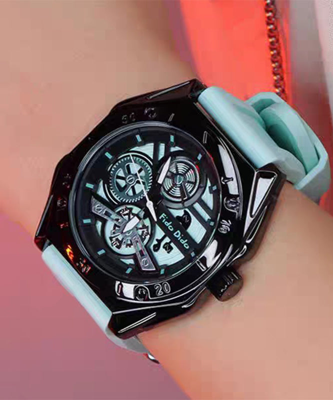Green Hollow Light Quartz Rubber Silicone Movement Fashion Out