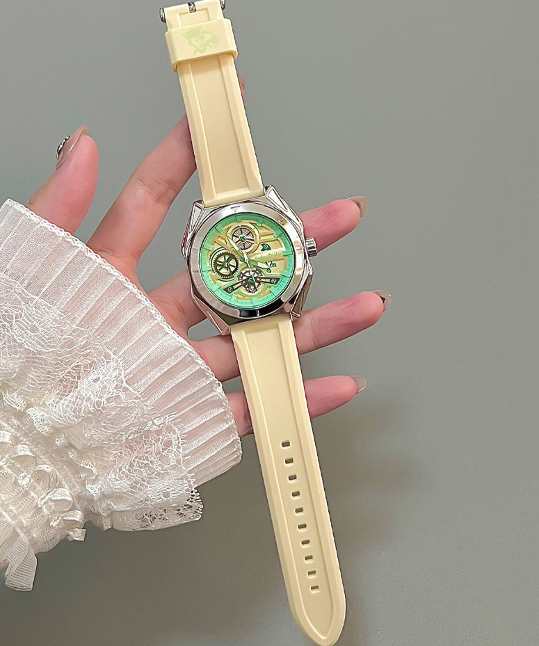 Green Hollow Light Quartz Rubber Silicone Movement Fashion Out