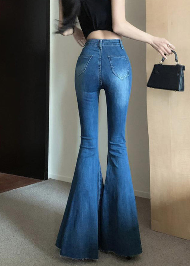 Fashion Navy Tummy Control Denim Bell-bottom Trousers Spring YF032