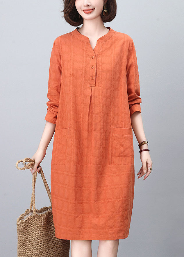 Orange Mid Spring Cotton Fashion Stand Collar Dresses