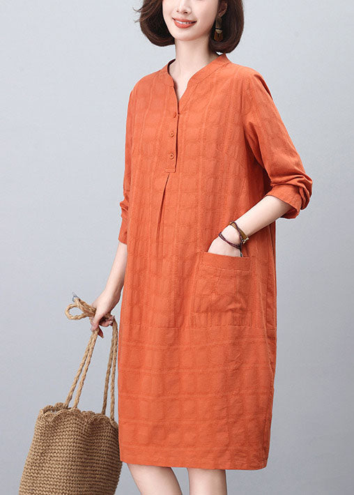 Orange Mid Spring Cotton Fashion Stand Collar Dresses