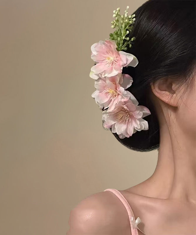 Pink Alloy Hairpin Floral Fabric Fashion