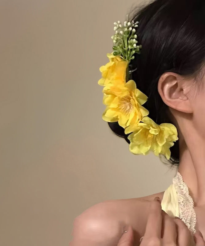 Pink Alloy Hairpin Floral Fabric Fashion