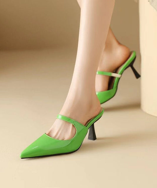 Fashion Pointed Toe High Heel Slide Sandals Green Faux Leather RT1002