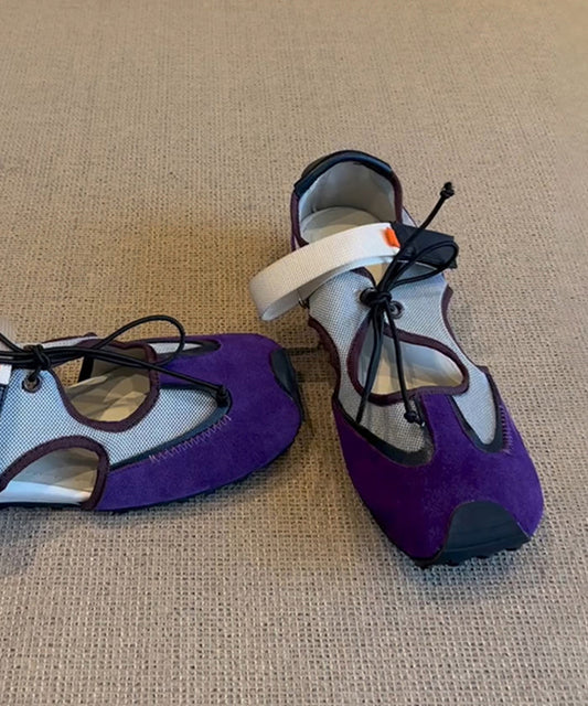 Out Flat Splicing Women Fashion For Purple Up Shoes Hollow Lace