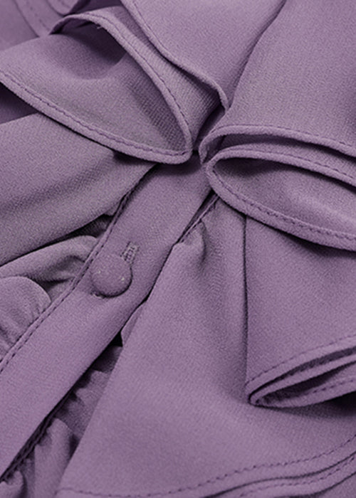 Purple Chiffon Bracelet Solid Ruffled Fashion Sleeve Shirt