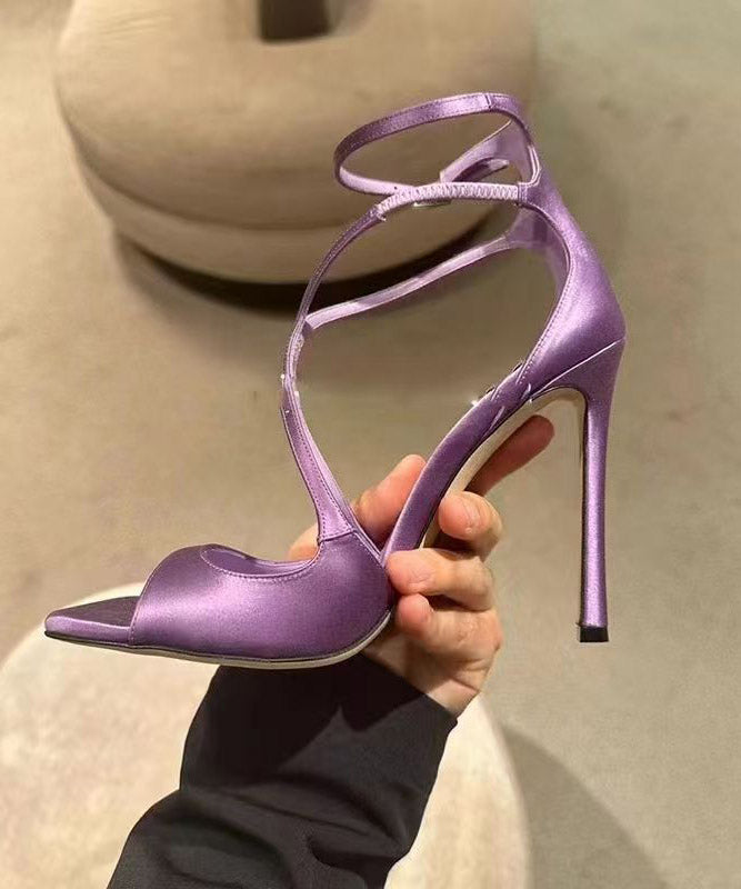 Toe Satin Splicing Fashion Peep Sandals Stiletto Purple