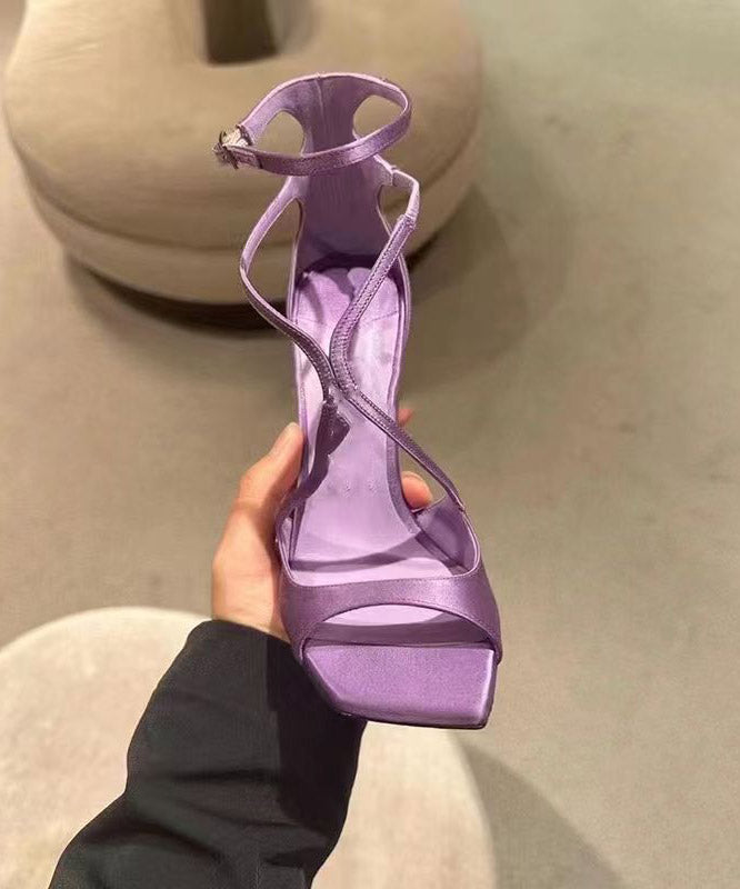 Toe Satin Splicing Fashion Peep Sandals Stiletto Purple