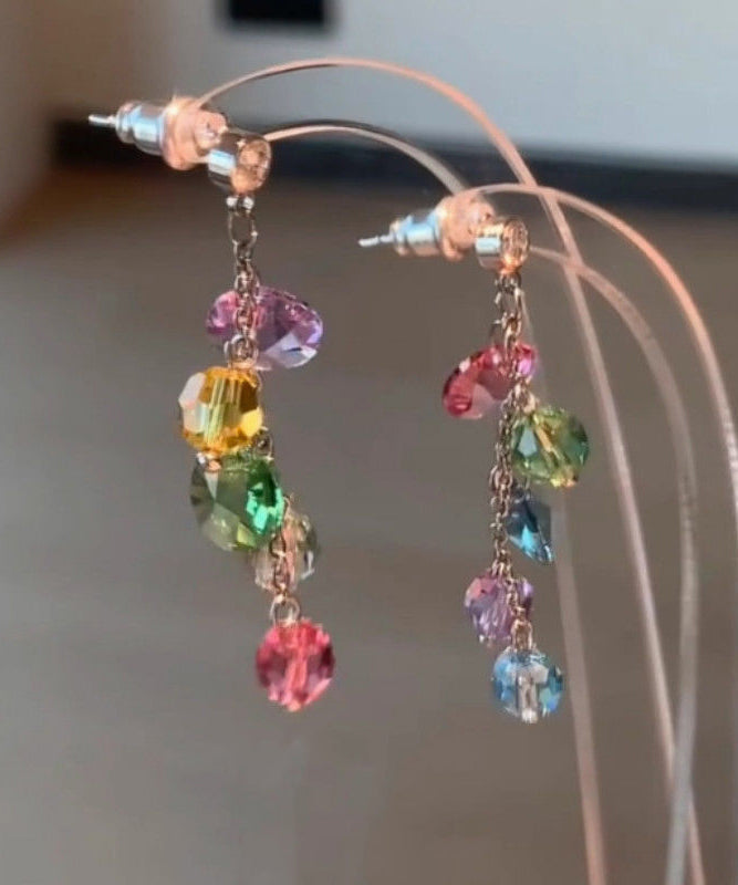 Copper Tassel Fashion Zircon Earrings Drop Overgild Rainbow