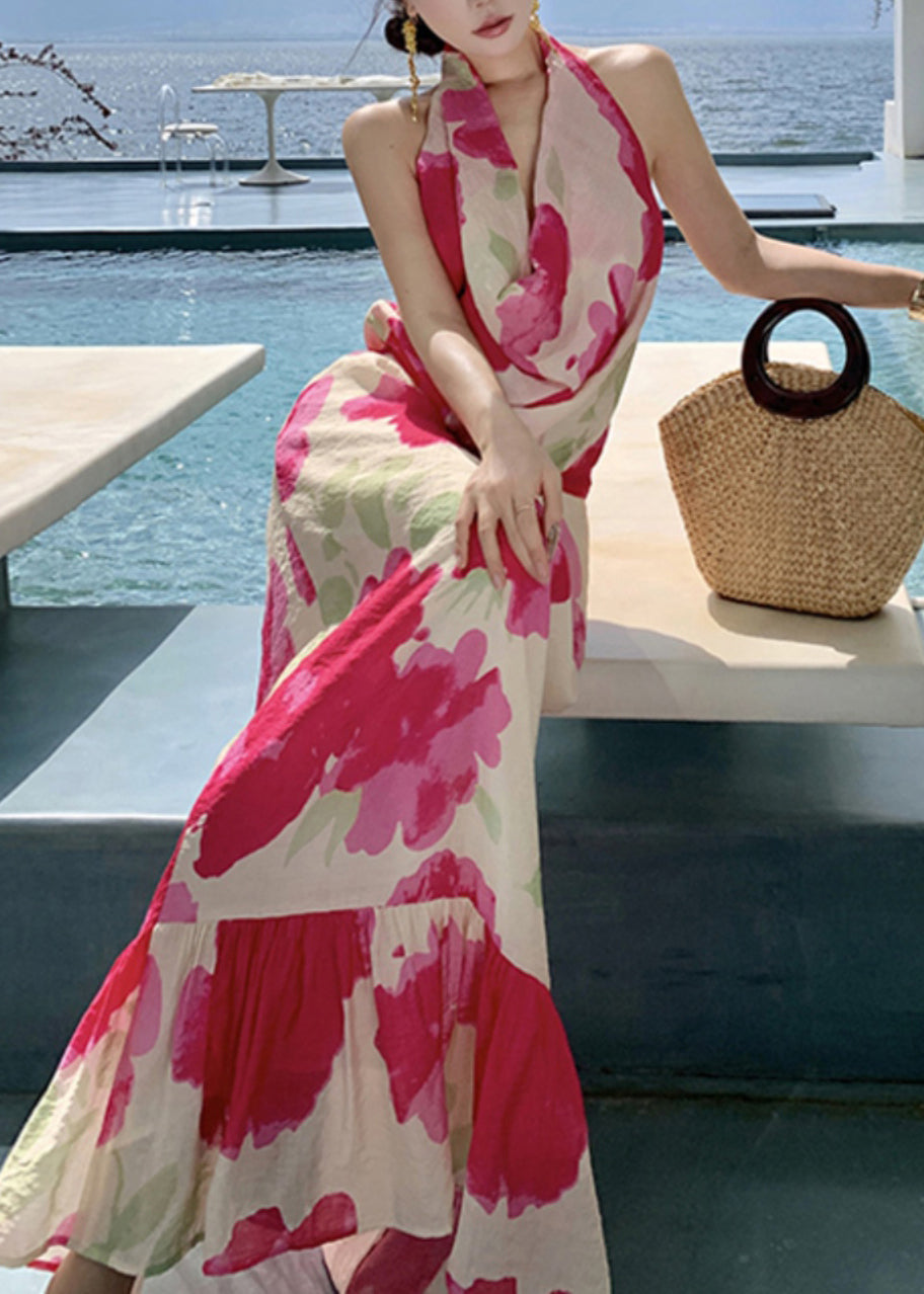 Dresses Backless Summer Long Fashion Vacation Bow Red