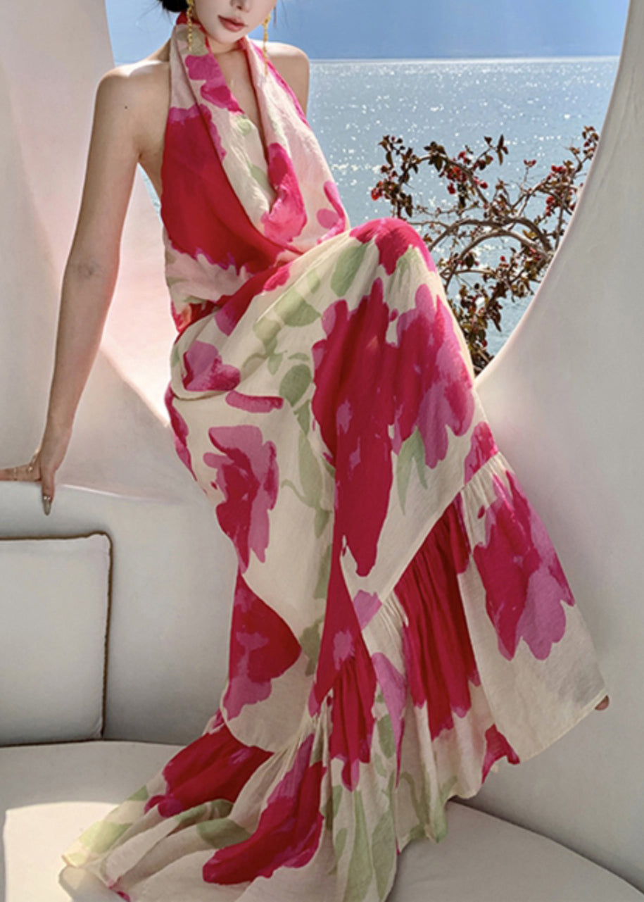 Dresses Backless Summer Long Fashion Vacation Bow Red